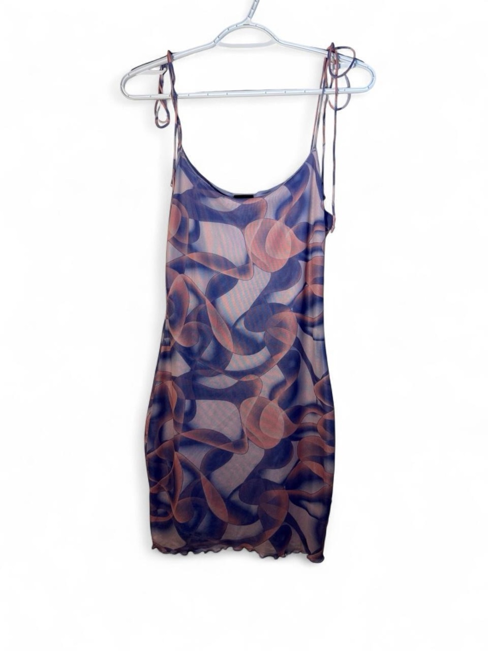 Blanc fairy y2k Abstract Sheer Mini Slip Dress in Blue and Brown